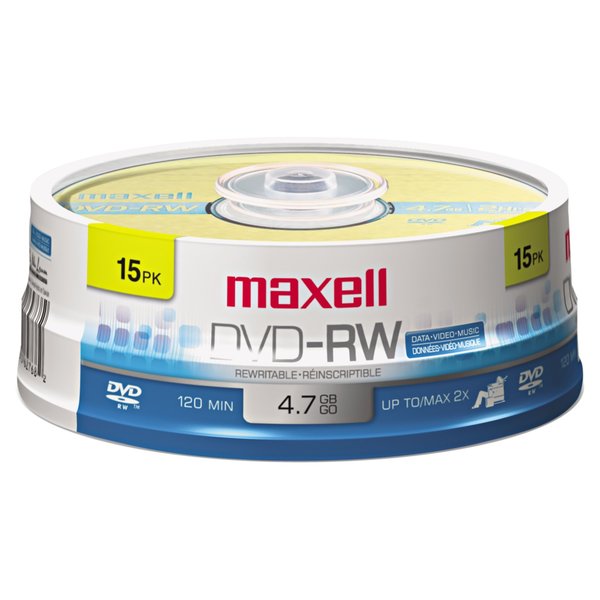 Maxell DVD-RWDiscs, 4.7GB, 2x, Spindle, 15, PK15 635117